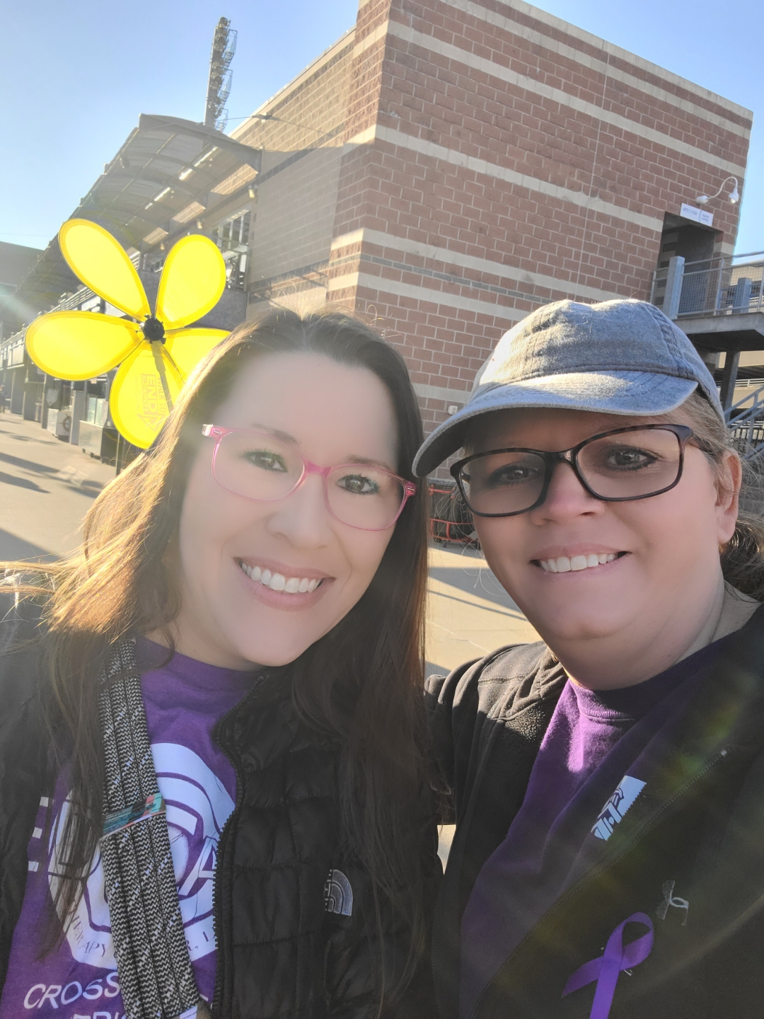 Amanda and Becky walking in the Walk to End Alzheimer's 